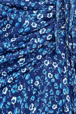 Printed Wrap High And Low Midaxi Dress - Navy by Goddiva
