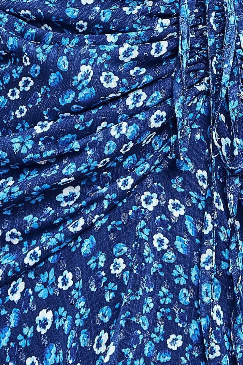 Printed Wrap High And Low Midaxi Dress - Navy by Goddiva