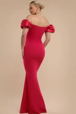 Puffy Satin Sleeve Scuba Maxi Dress - Magenta by Goddiva
