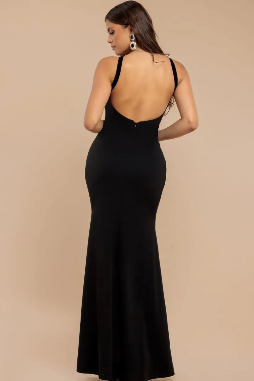 Racer Neck Corsage Scuba Maxi - Black by Goddiva