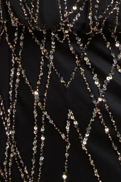 Racer Neck Sleeveless Hand Embellished Sequin Maxi Dress - Black by Goddiva