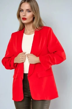 Red Blazer With Ruched Sleeves by Aftershock London