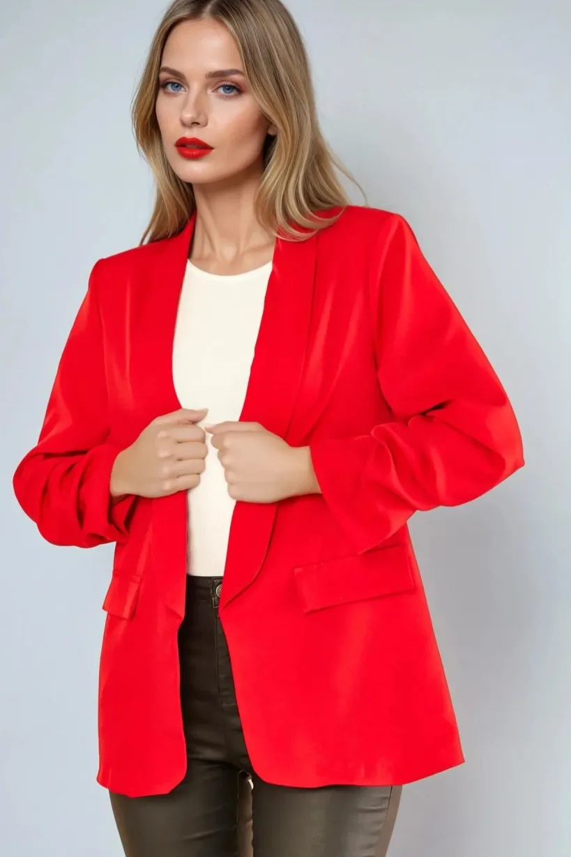 Red Blazer With Ruched Sleeves by Aftershock London