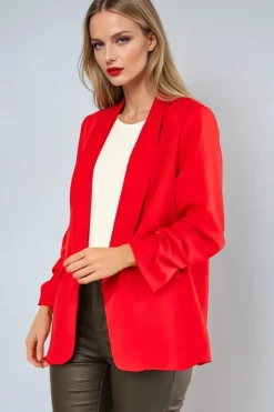 Red Blazer With Ruched Sleeves by Aftershock London