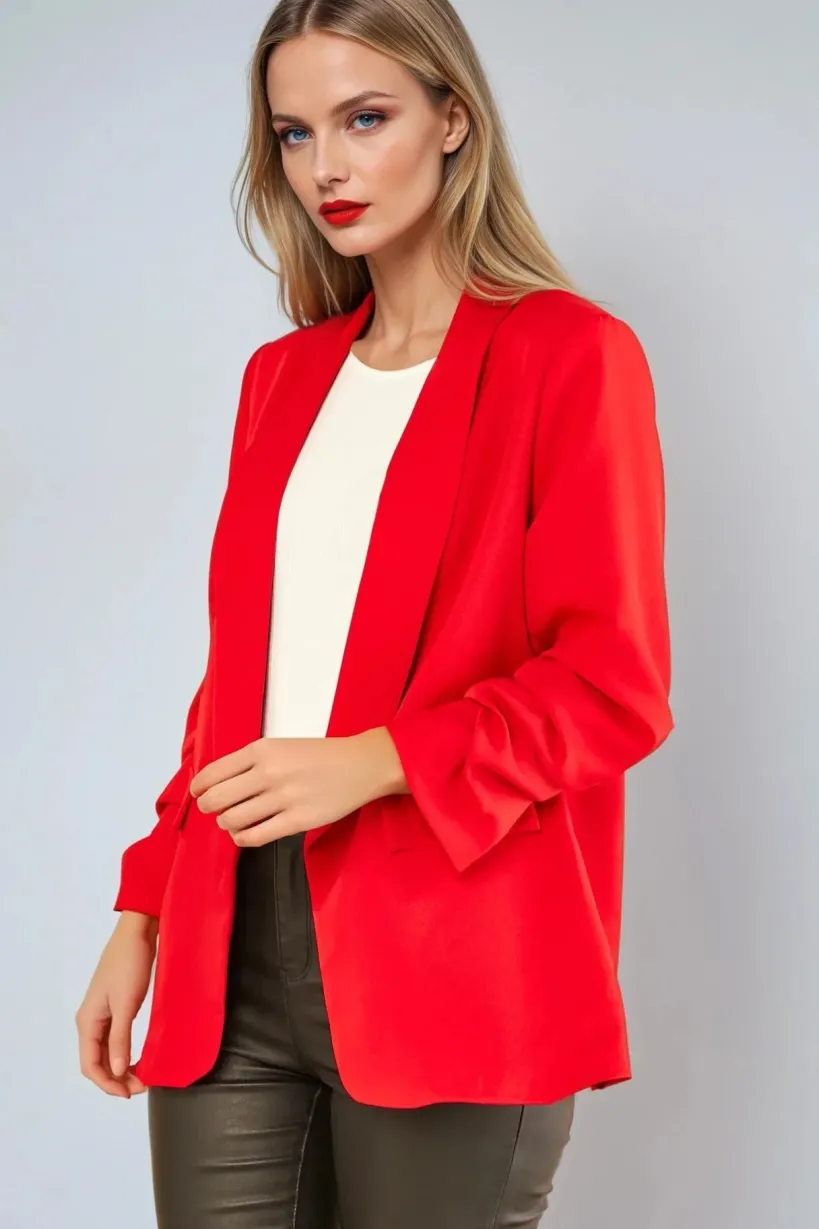 Red Blazer With Ruched Sleeves by Aftershock London