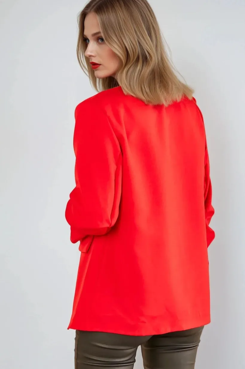 Red Blazer With Ruched Sleeves by Aftershock London