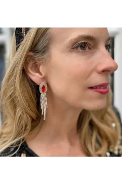 Red Earrings Diamante Earrings by QueenMee Accessories