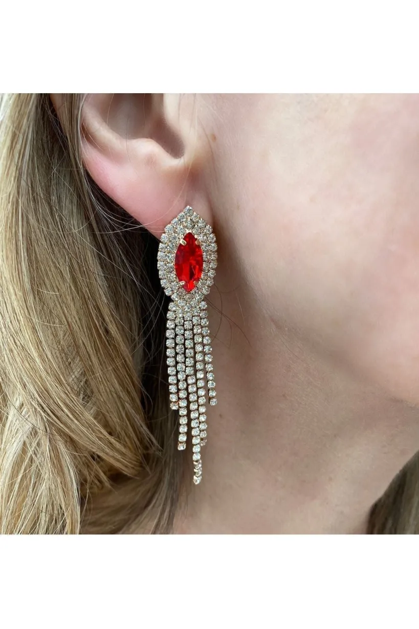 Red Earrings Diamante Earrings by QueenMee Accessories