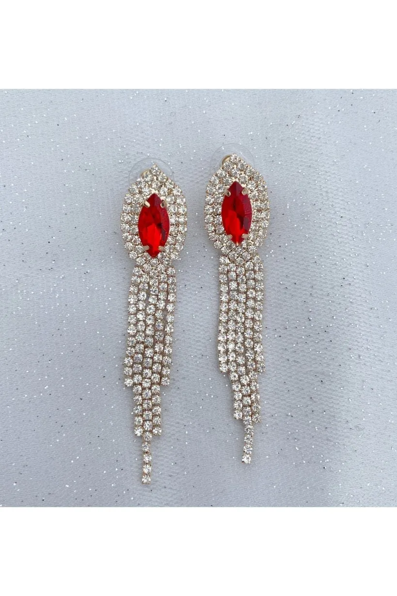 Red Earrings Diamante Earrings by QueenMee Accessories