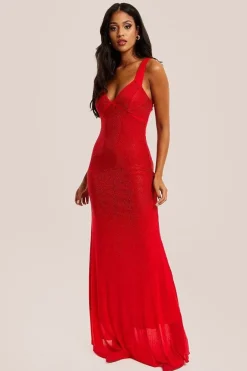 Red Sequin Maxi Dress With Open Back Detail by Liquorish