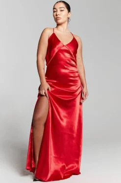 Red V-Neck Split Maxi Dress by InFlair