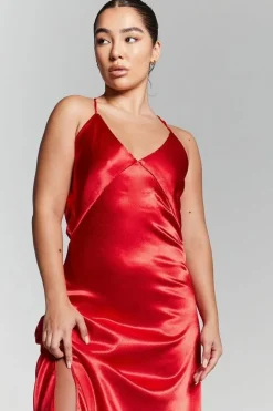 Red V-Neck Split Maxi Dress by InFlair