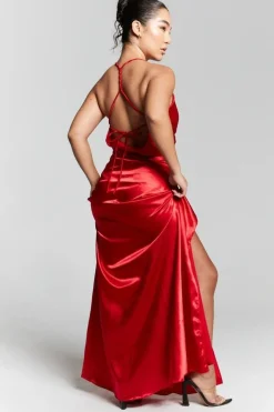 Red V-Neck Split Maxi Dress by InFlair