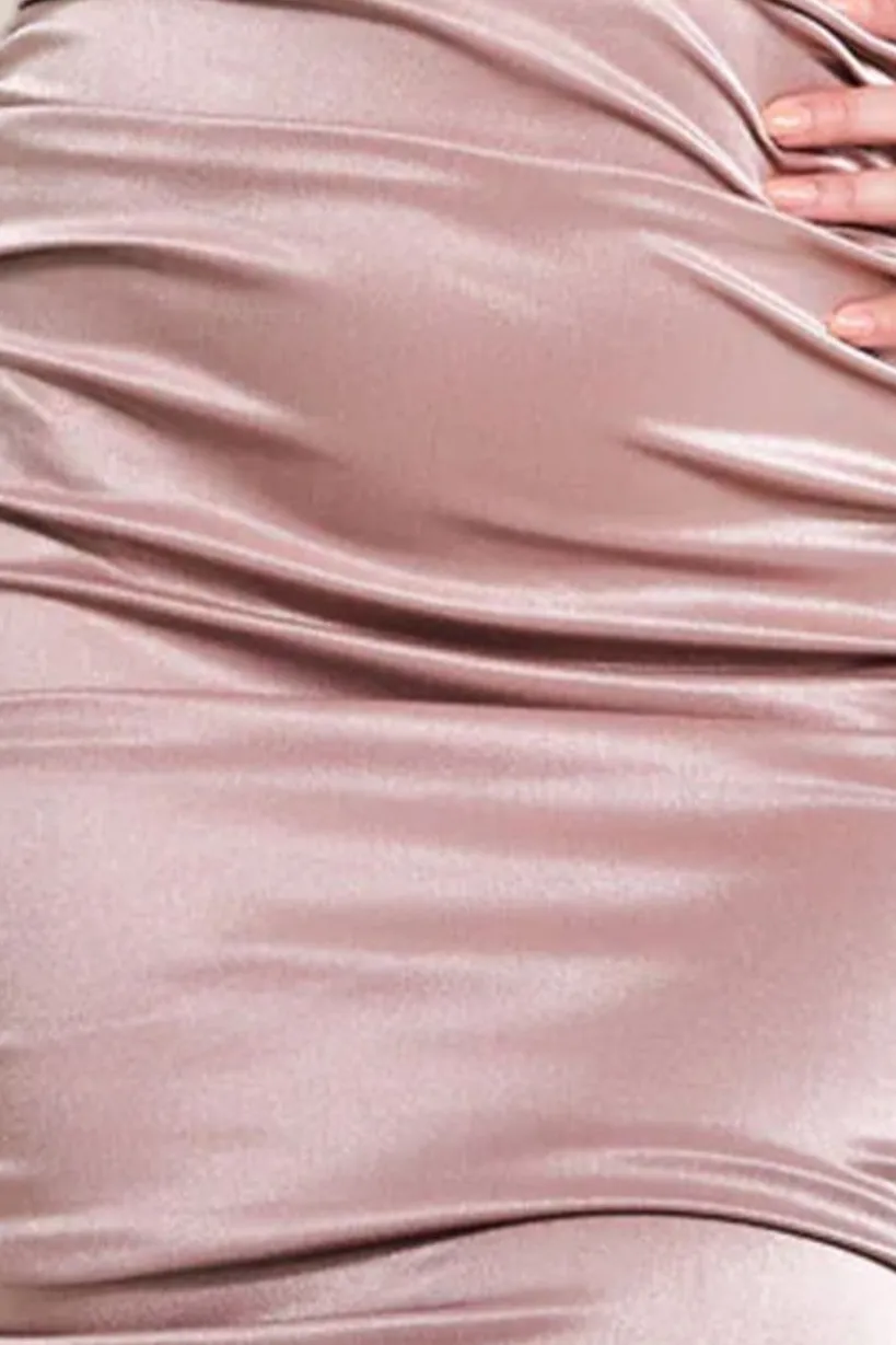Ring Detail One Shoulder Ruched Midi - Champagne by Goddiva