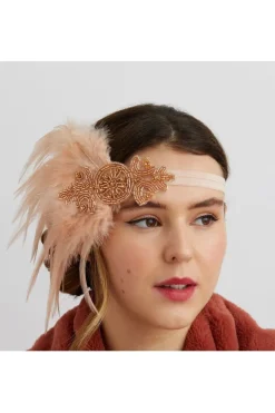 Rose Gold Flapper Headband With Feathers by QueenMee Accessories