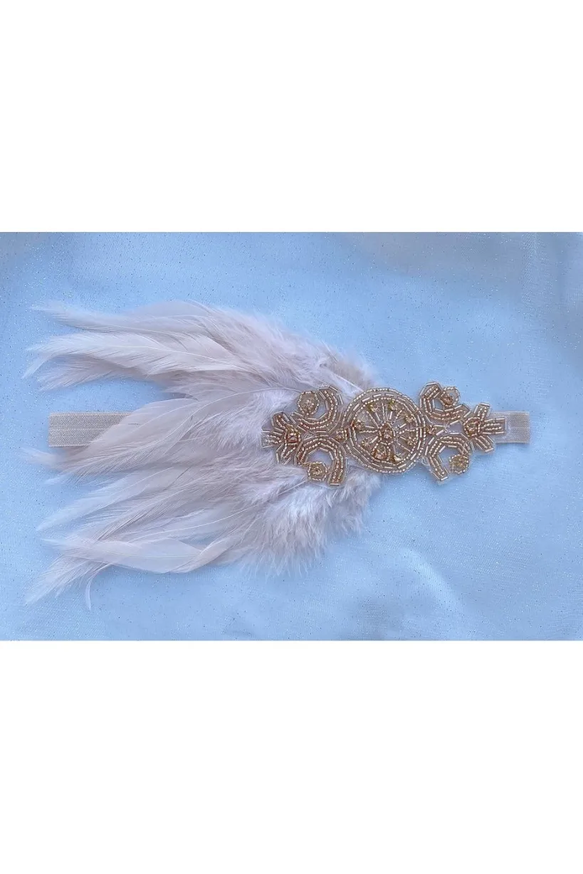 Rose Gold Flapper Headband With Feathers by QueenMee Accessories