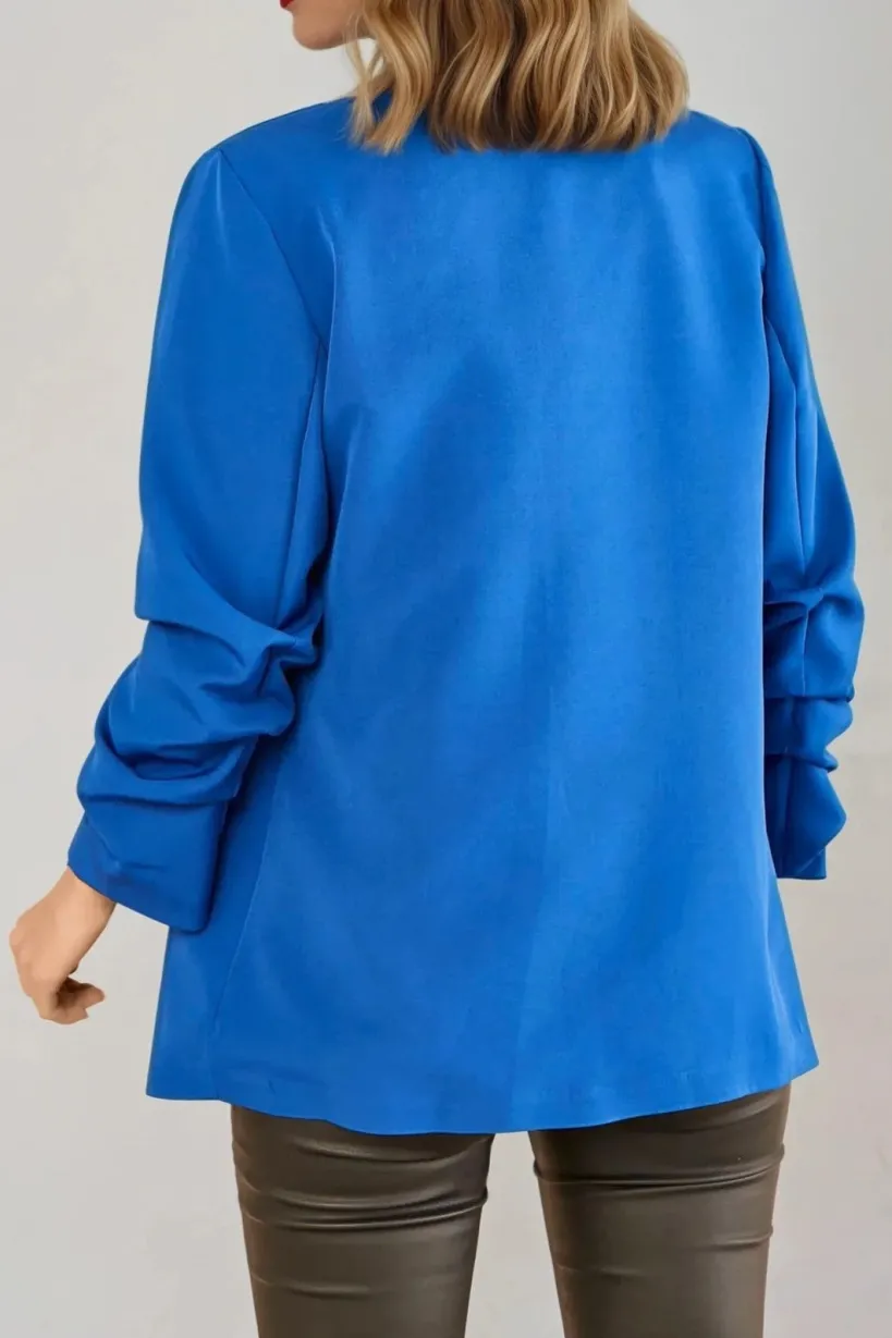 Royal Blue Blazer With Ruched Sleeves by Aftershock London