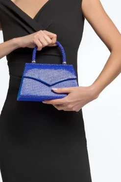 Royal Blue Diamante Top Handle Bag by Aftershock London