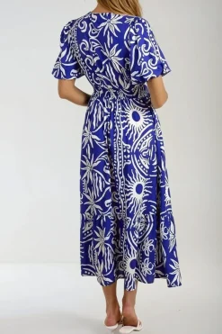 Royal Blue Puff Sleeve Midi Dress by Aftershock London