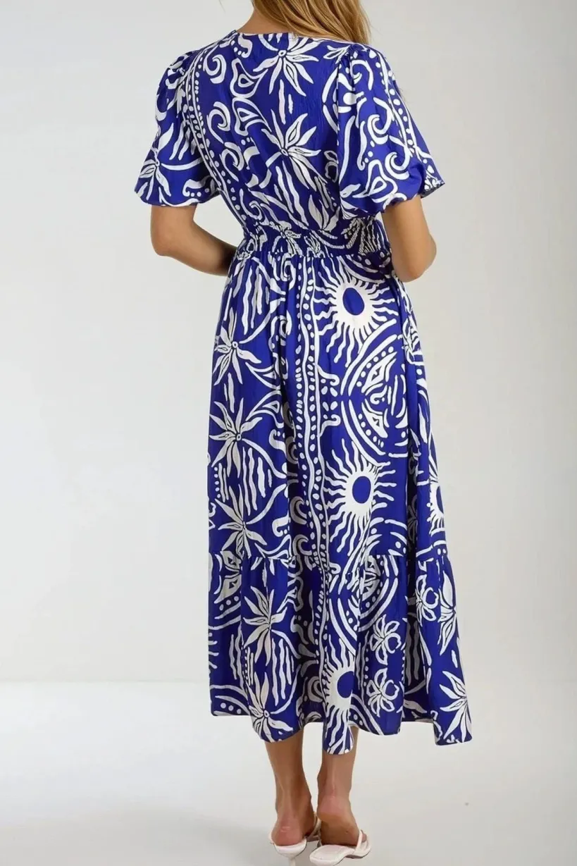 Royal Blue Puff Sleeve Midi Dress by Aftershock London