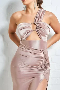Ruched One Shoulder Maxi With Ring Detail -champagne by Goddiva