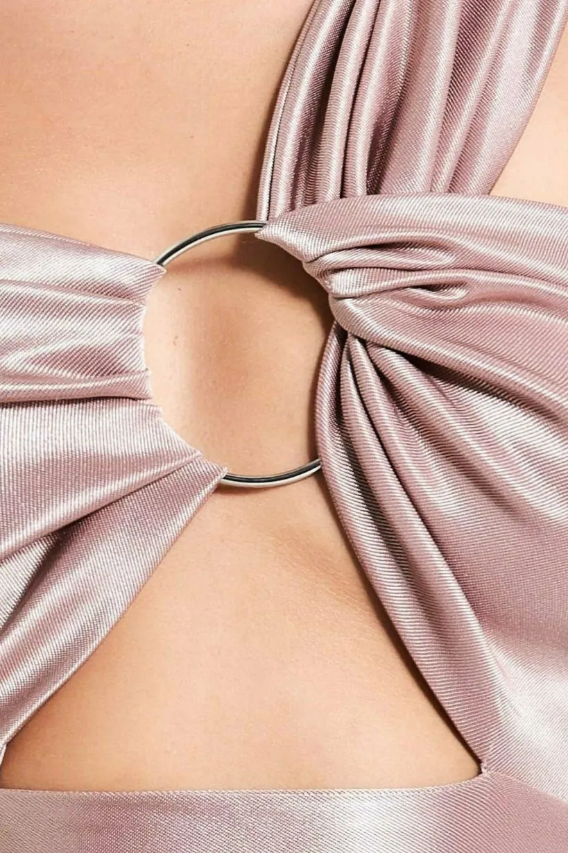 Ruched One Shoulder Maxi With Ring Detail -champagne by Goddiva