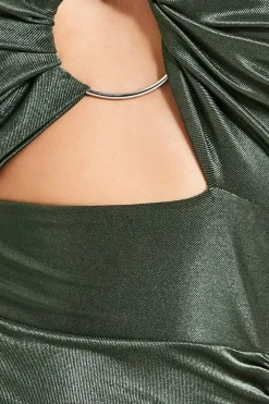 Ruched One Shoulder Maxi With Ring Detail - Khaki by Goddiva