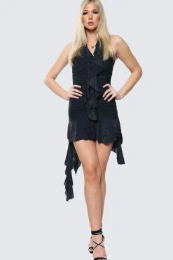 Ruched Ruffle Front Frill Detail Bodycon Mini Dress by Avinci