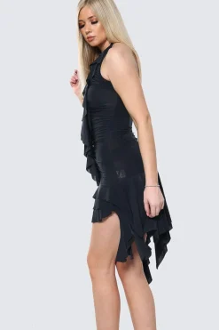 Ruched Ruffle Front Frill Detail Bodycon Mini Dress by Avinci