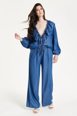 Ruffled V-Neck Long Sleeve Top by Liquorish