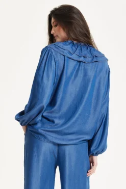 Ruffled V-Neck Long Sleeve Top by Liquorish