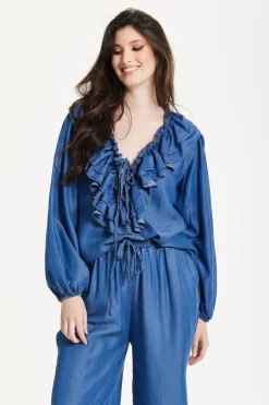 Ruffled V-Neck Long Sleeve Top by Liquorish