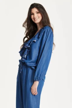 Ruffled V-Neck Long Sleeve Top by Liquorish