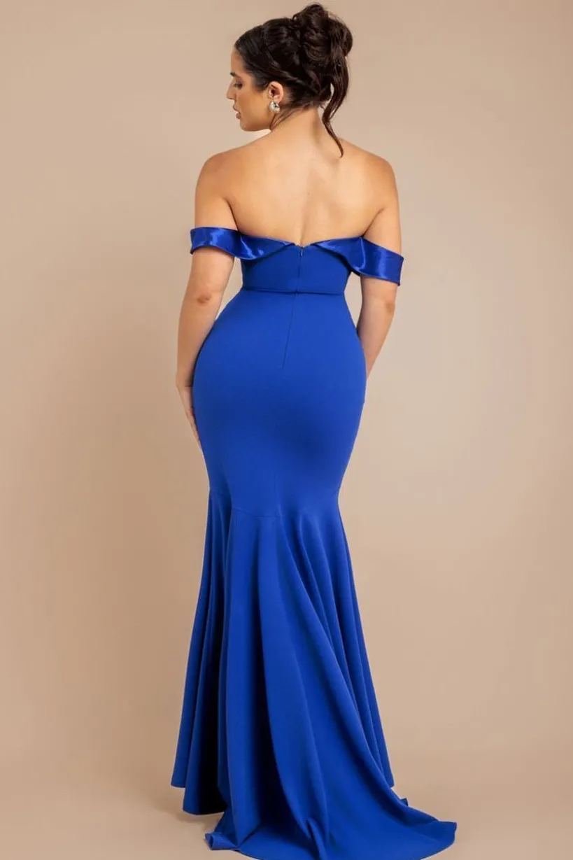 Satin Band Bandeau Maxi Dress - Royal Blue by Goddiva