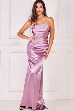 Satin Bandeau Maxi Dress - Blush by Goddiva