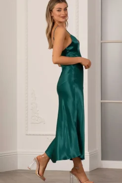 Satin Cami Midi Dress With Split Front by Urban Touch