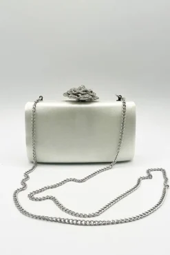 Satin Clutch Bag With Rose Jewel In Ivory by SVNX