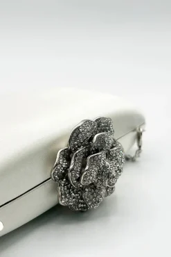 Satin Clutch Bag With Rose Jewel In Ivory by SVNX