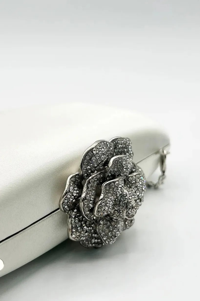 Satin Clutch Bag With Rose Jewel In Ivory by SVNX