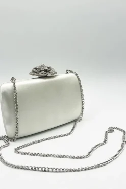 Satin Clutch Bag With Rose Jewel In Ivory by SVNX