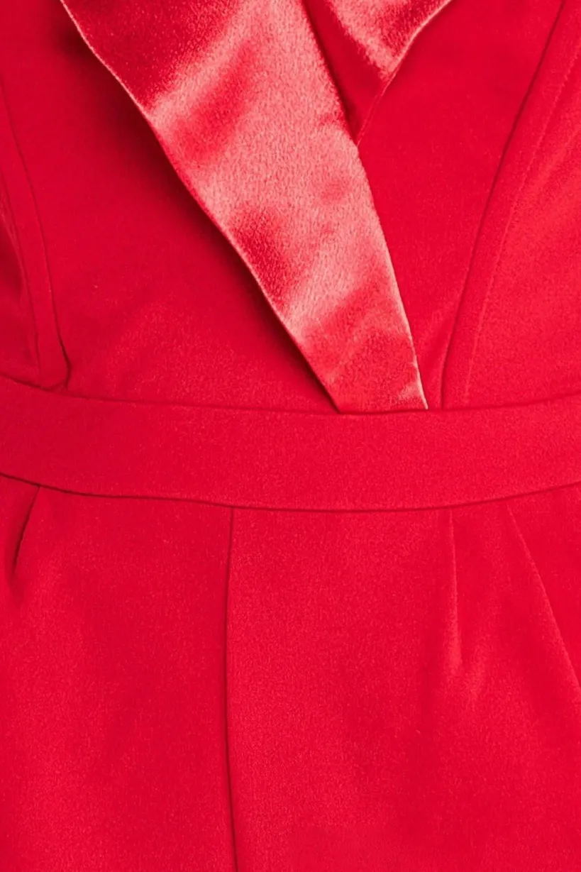 Satin Collar Scuba Jumpsuit - Red by Goddiva