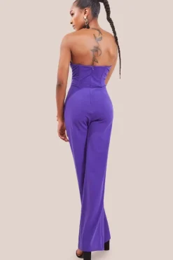 Satin Collar Scuba Jumpsuit - Purple by Goddiva