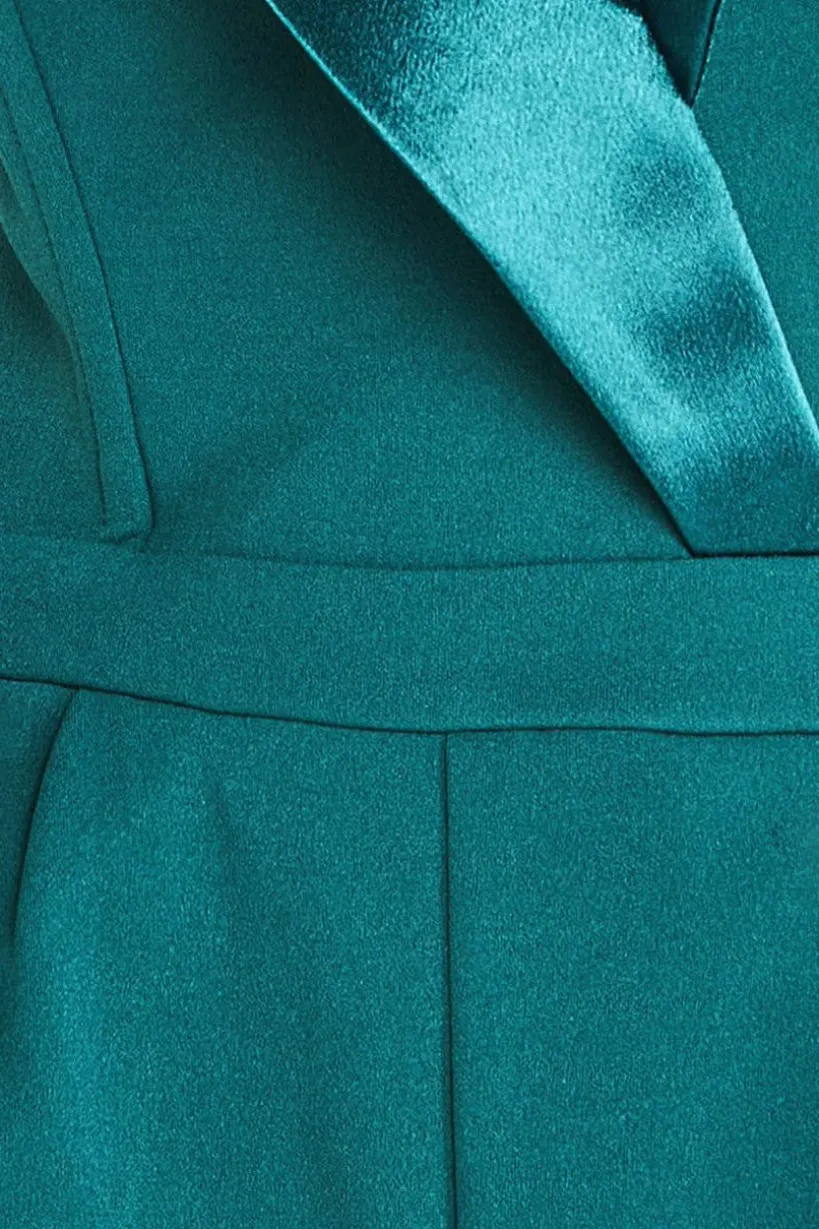 Satin Collar Scuba Jumpsuit - Emerald Green by Goddiva