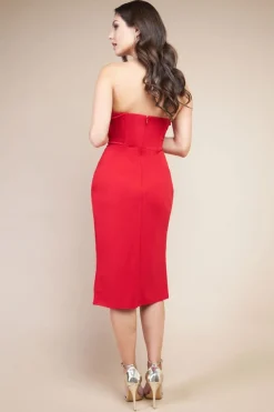 Satin Collar Scuba Midi Dress - Red by Goddiva
