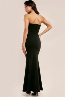 Satin Corsage Scuba Crepe Maxi Dress - Black by Goddiva