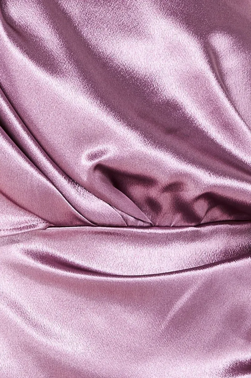 Satin Drape Shoulder Wrap Maxi Dress - Blush by Goddiva