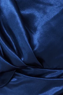 Satin Drape Shoulder Wrap Maxi Dress - Navy by Goddiva