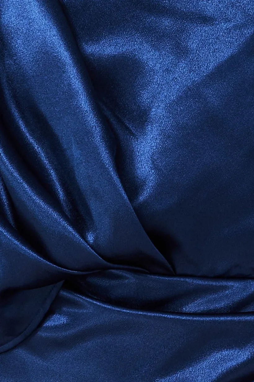 Satin Drape Shoulder Wrap Maxi Dress - Navy by Goddiva