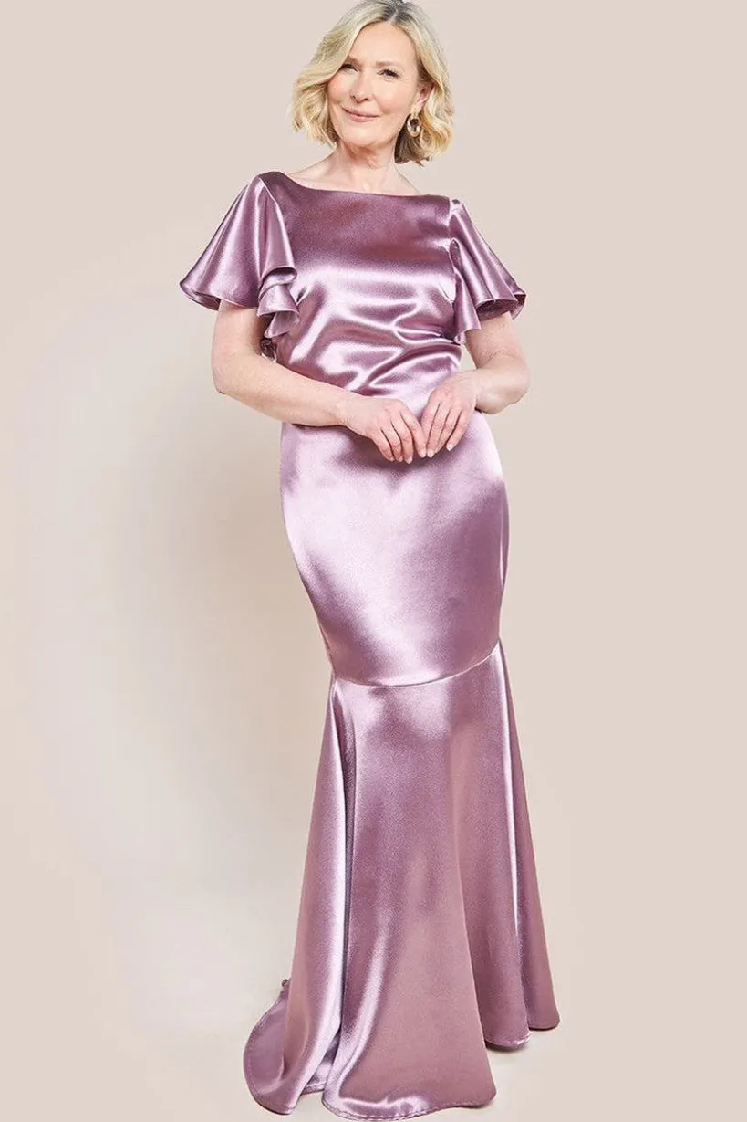 Satin Flutter Sleeve Mermaid Maxi Dress - Rose Pink by Goddiva