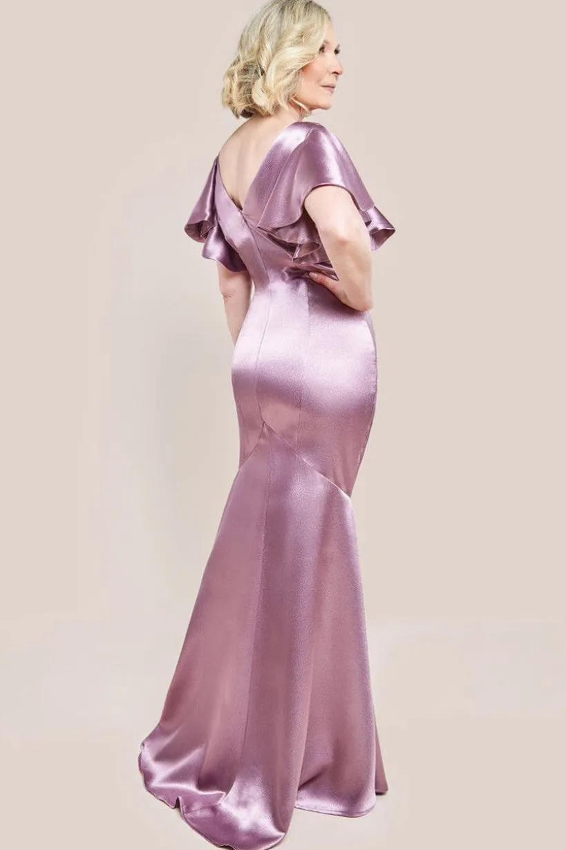 Satin Flutter Sleeve Mermaid Maxi Dress - Rose Pink by Goddiva